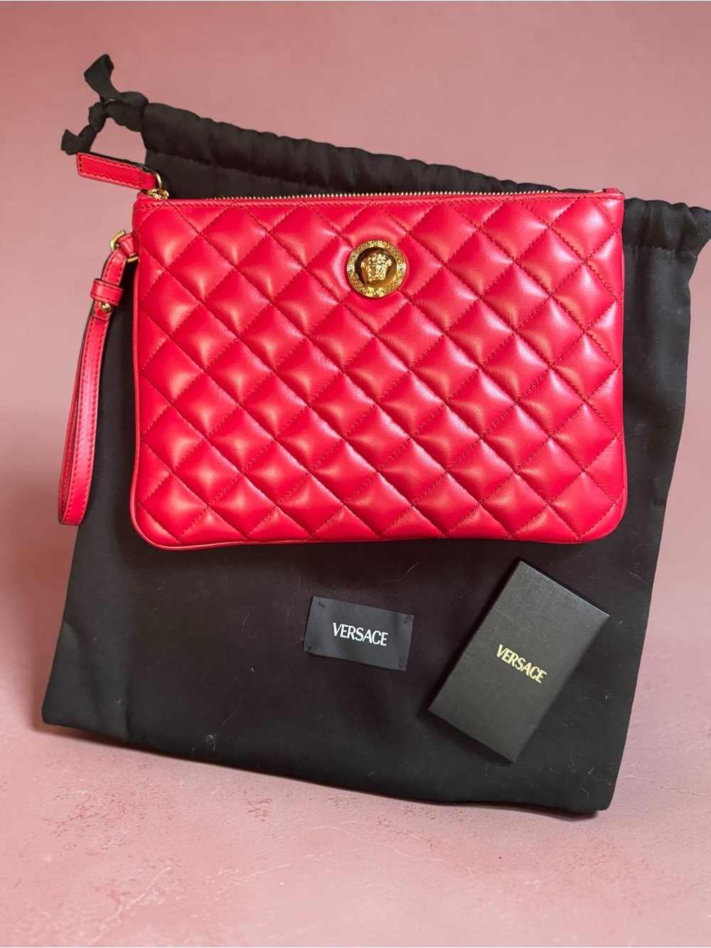 Versace La Medusa Quilted Lambskin Leather Clutch Full Inclusion